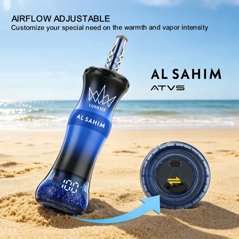 ATVS AL-SAHIM 200K detail poster showing the adjustable airflow control and MTL or DTL display.
