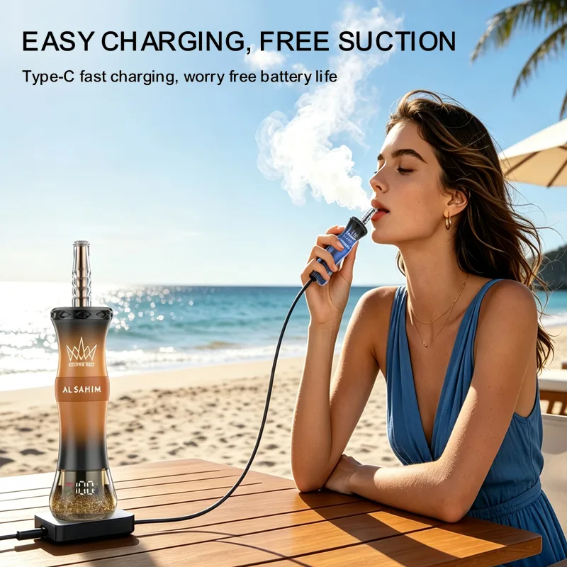 ATVS AL-SAHIM 200K lifestyle poster showing Type-C charging and draw-activated use.