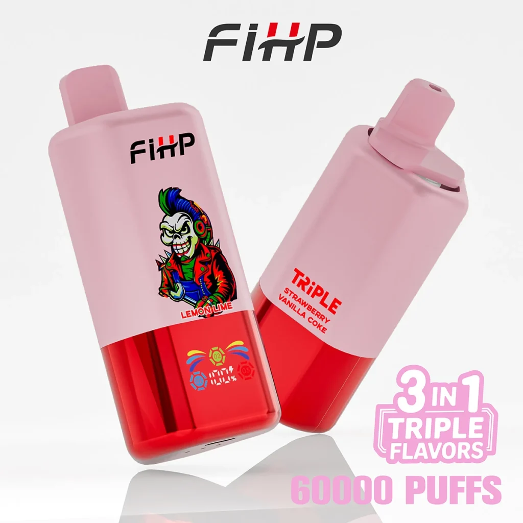 FIHP 60K 3-in-1 pink and red disposable vape shown on a white background.