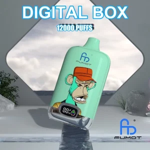 Hero poster for Fumot Digital Box 12000 showing a single mint-green device in a studio scene.