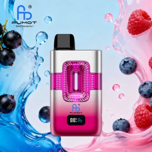 Flavor poster for Fumot ECO 2-in-1 50K showing a device with mixed berry splash elements.