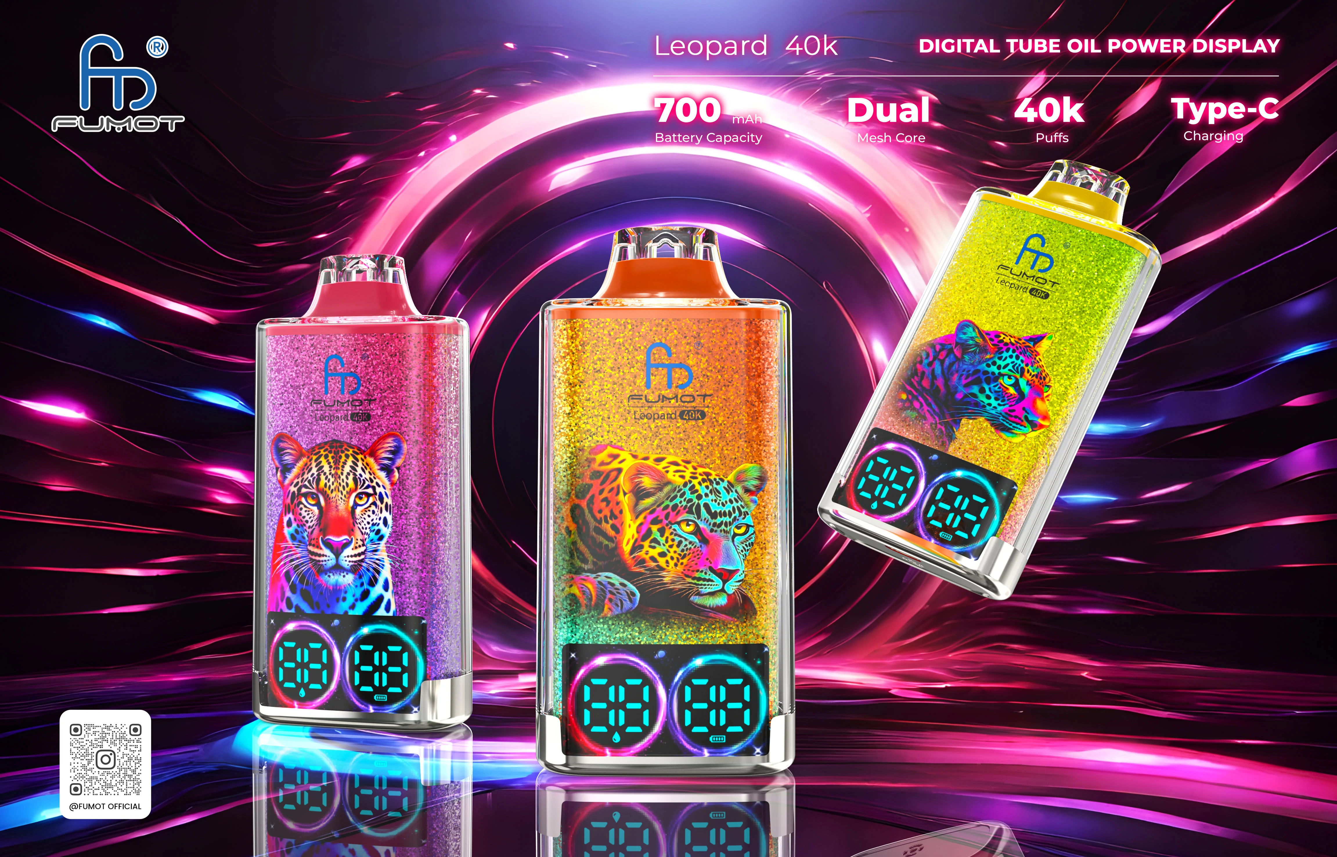 Wide lineup banner for Fumot Leopard 40K showing multiple device variants together.