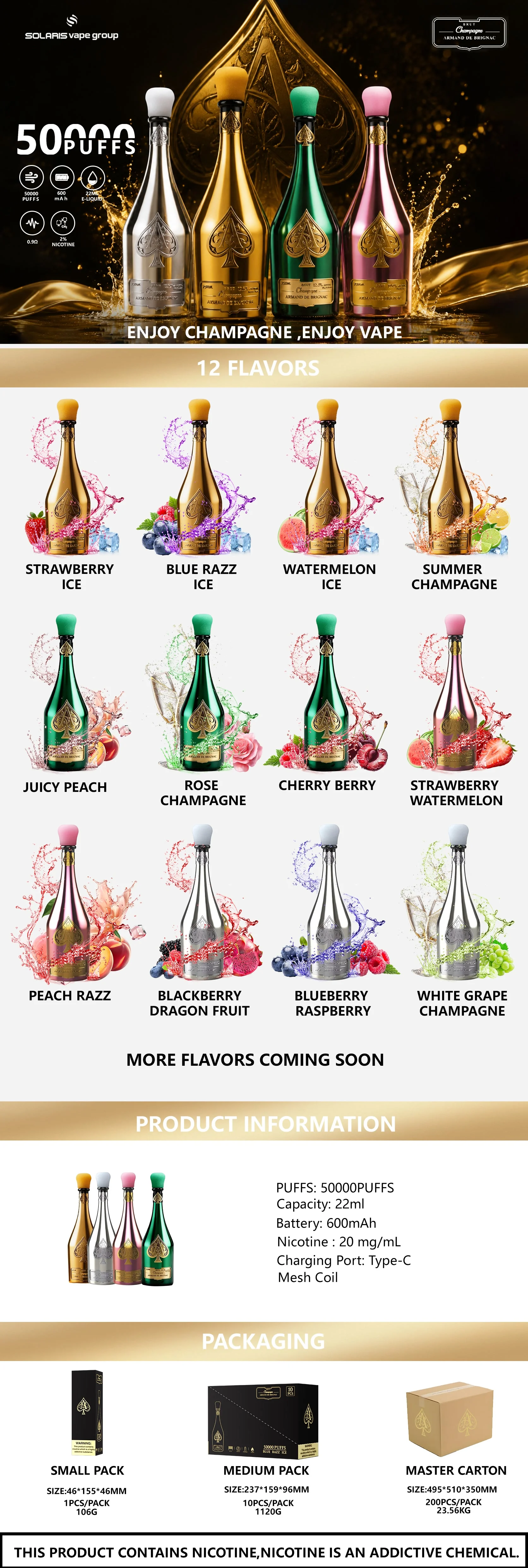 SOLARIS Armand de Brignac Champagne 50K vape detail page specifications