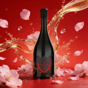 SOLARIS Champagne Vape 30000 poster with sparkling champagne splash and blossom petals on a red backdrop.