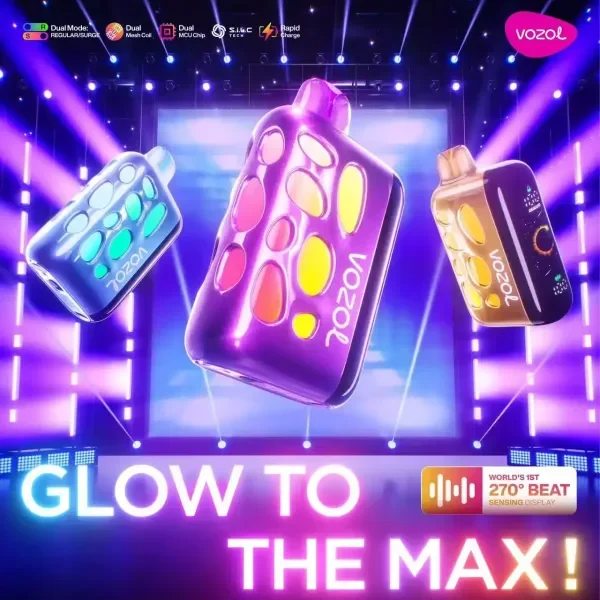 VOZOL Rave 40,000-Puff cover poster with product branding and feature callouts.