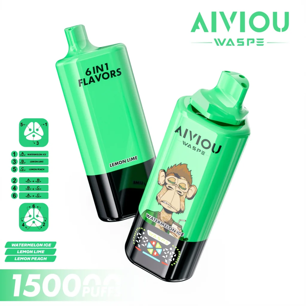 WASPE AIVIOU 150,000-Puff product image for Watermelon Ice & Lemon Lime & Lemon Peach flavor combination.