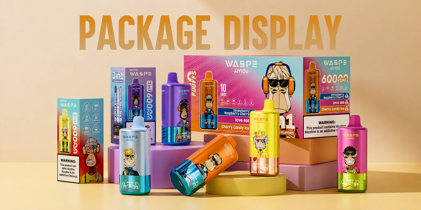 WASPE AVIOU 60,000-Puff promotional product poster with device visuals and brand styling.