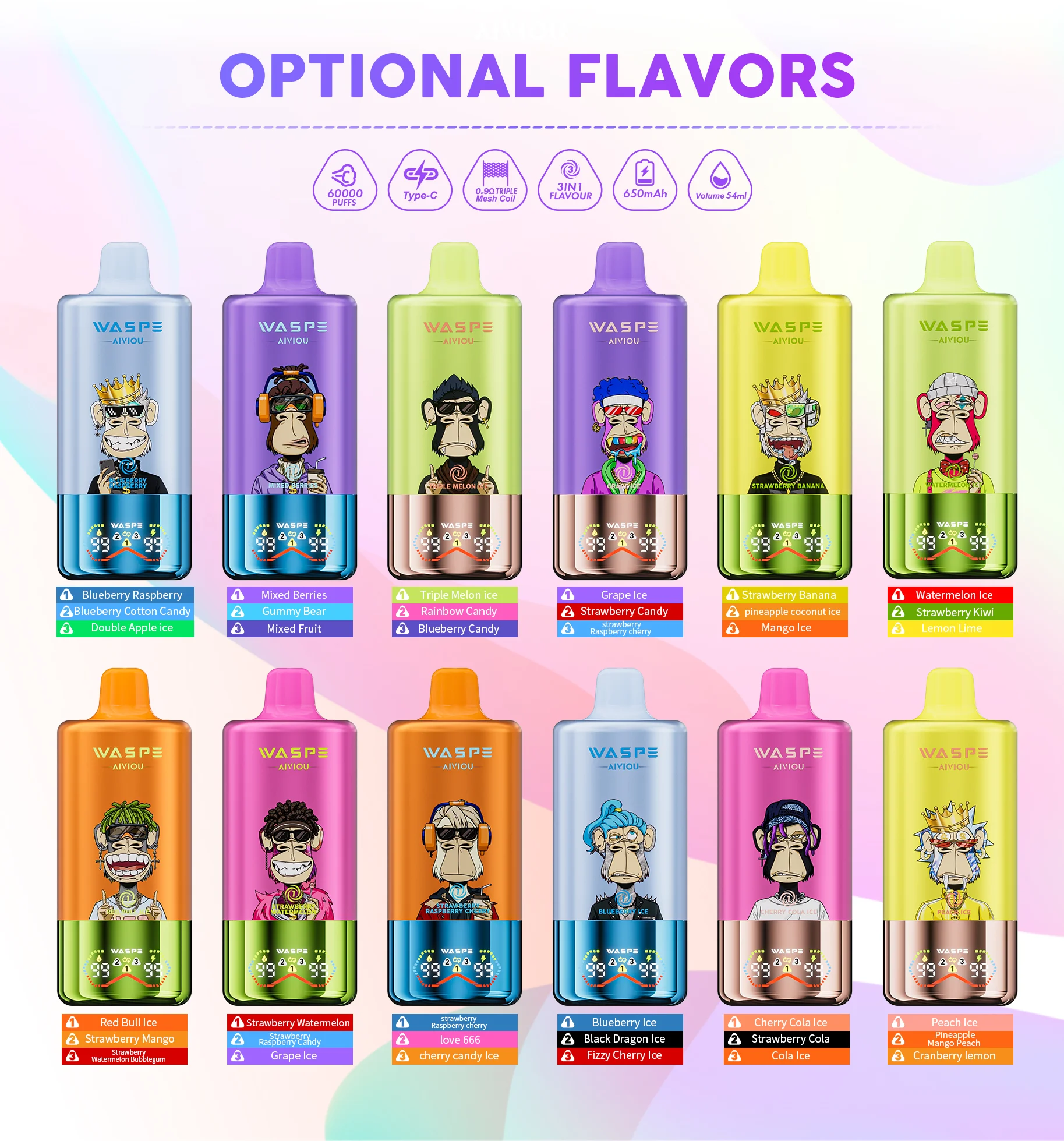 WASPE AVIOU 60,000-Puff lifestyle poster showing product devices in a promotional scene.