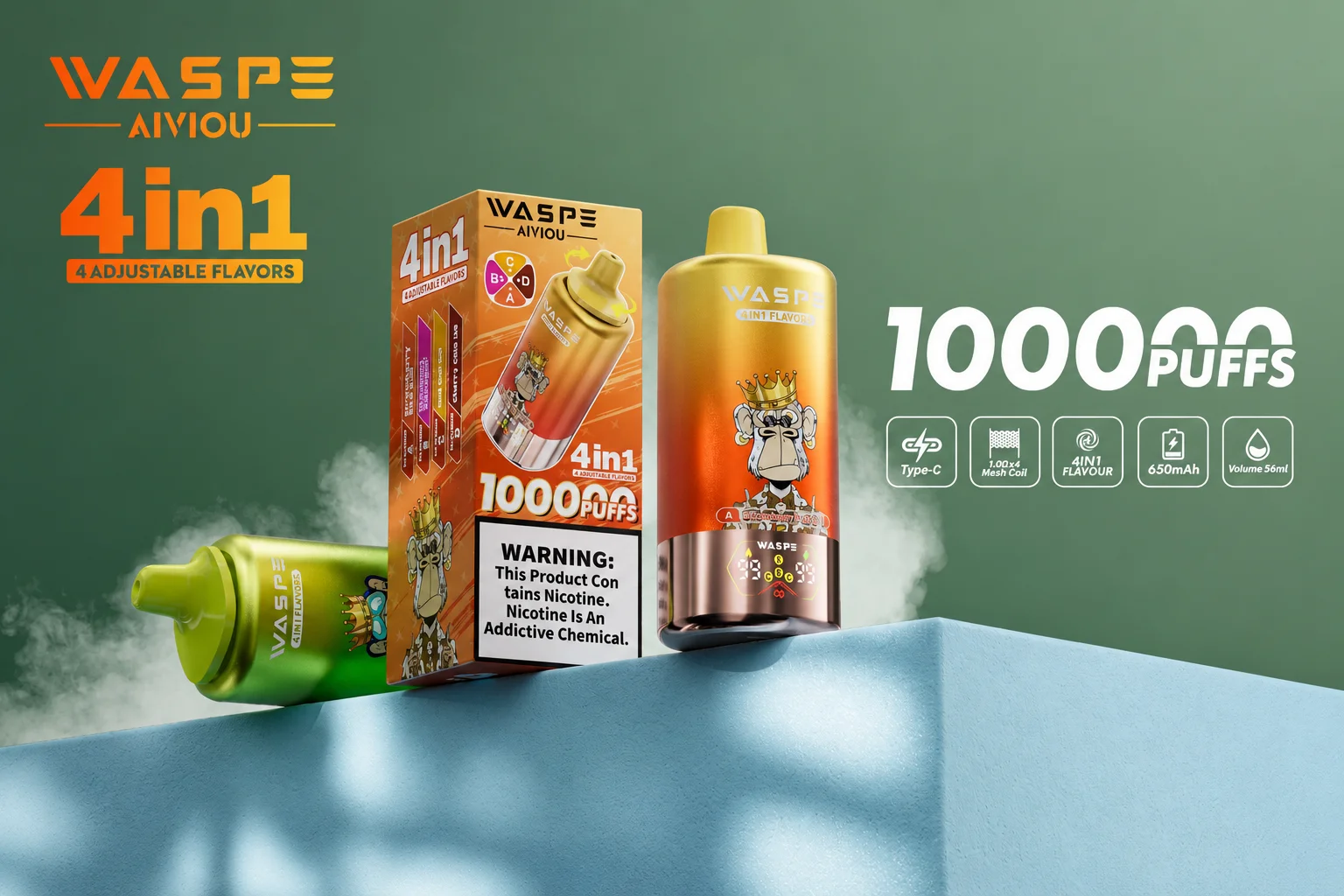 WASPE Original 100,000-Puff promotional product poster with device visuals and brand styling.