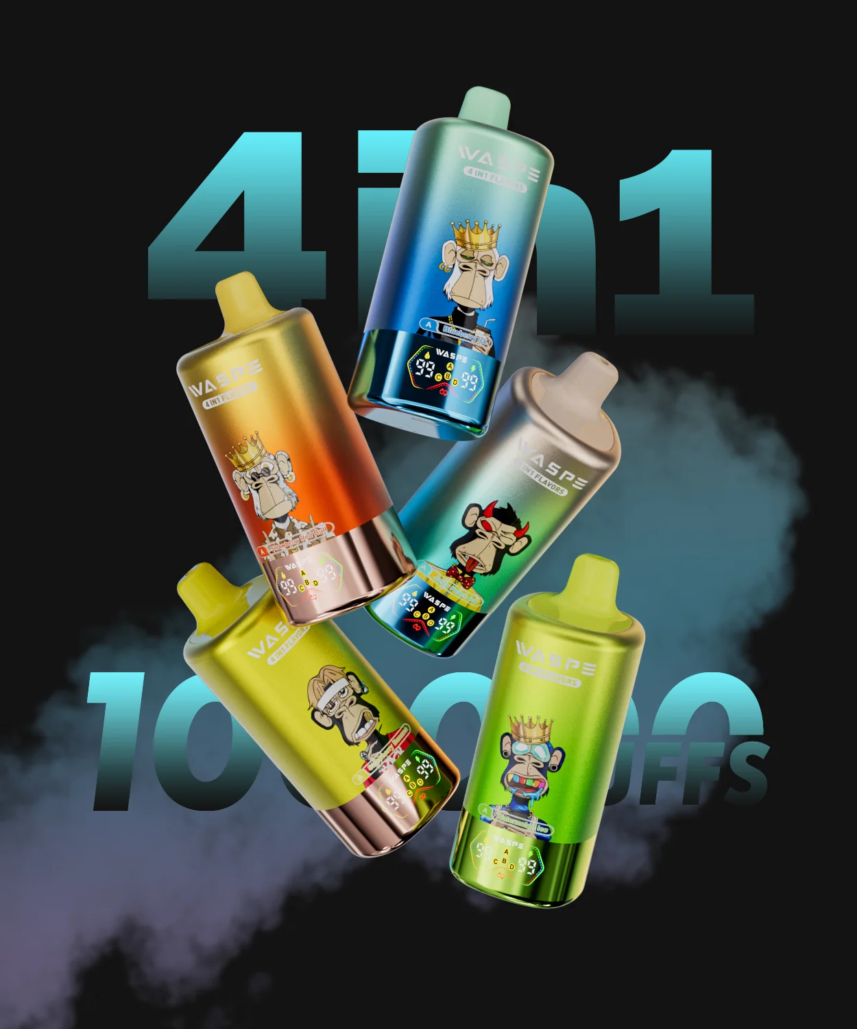 WASPE Original 100,000-Puff lifestyle poster showing product devices in a promotional scene.